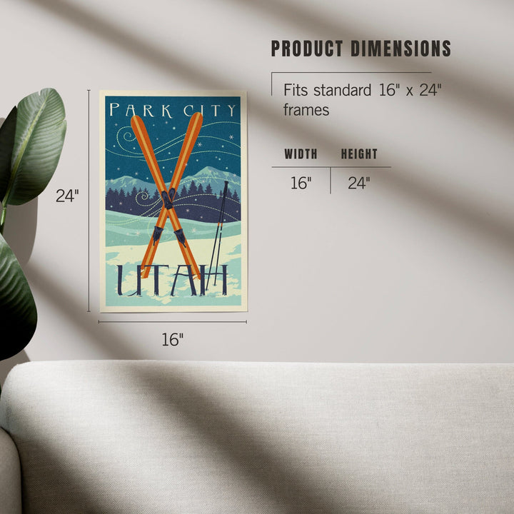 Utah, Crossed Skis, Letterpress, Art & Giclee Prints Art Lantern Press