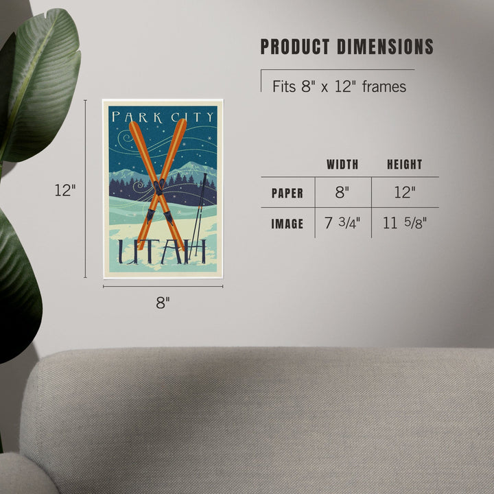 Utah, Crossed Skis, Letterpress, Art & Giclee Prints Art Lantern Press