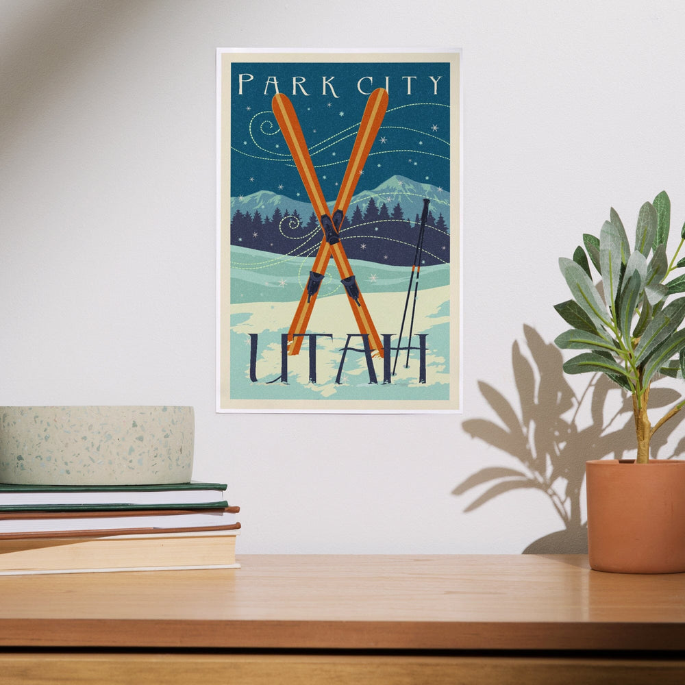 Utah, Crossed Skis, Letterpress, Art & Giclee Prints Art Lantern Press