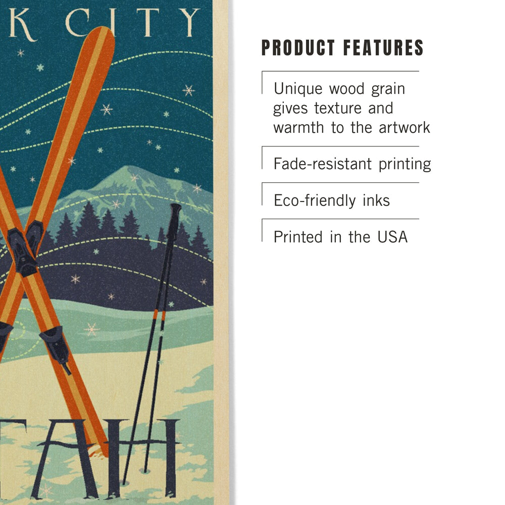 Utah, Crossed Skis, Letterpress, Lantern Press Artwork, Wood Signs and Postcards Wood Lantern Press