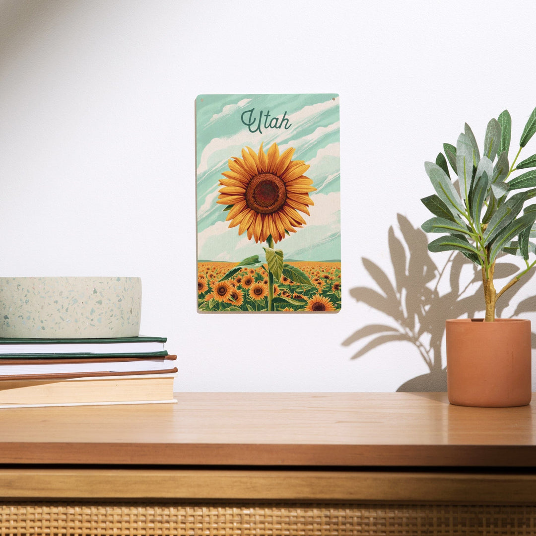 Utah, Dare to Bloom, Sunflower, Wood Signs and Postcards Wood Lantern Press
