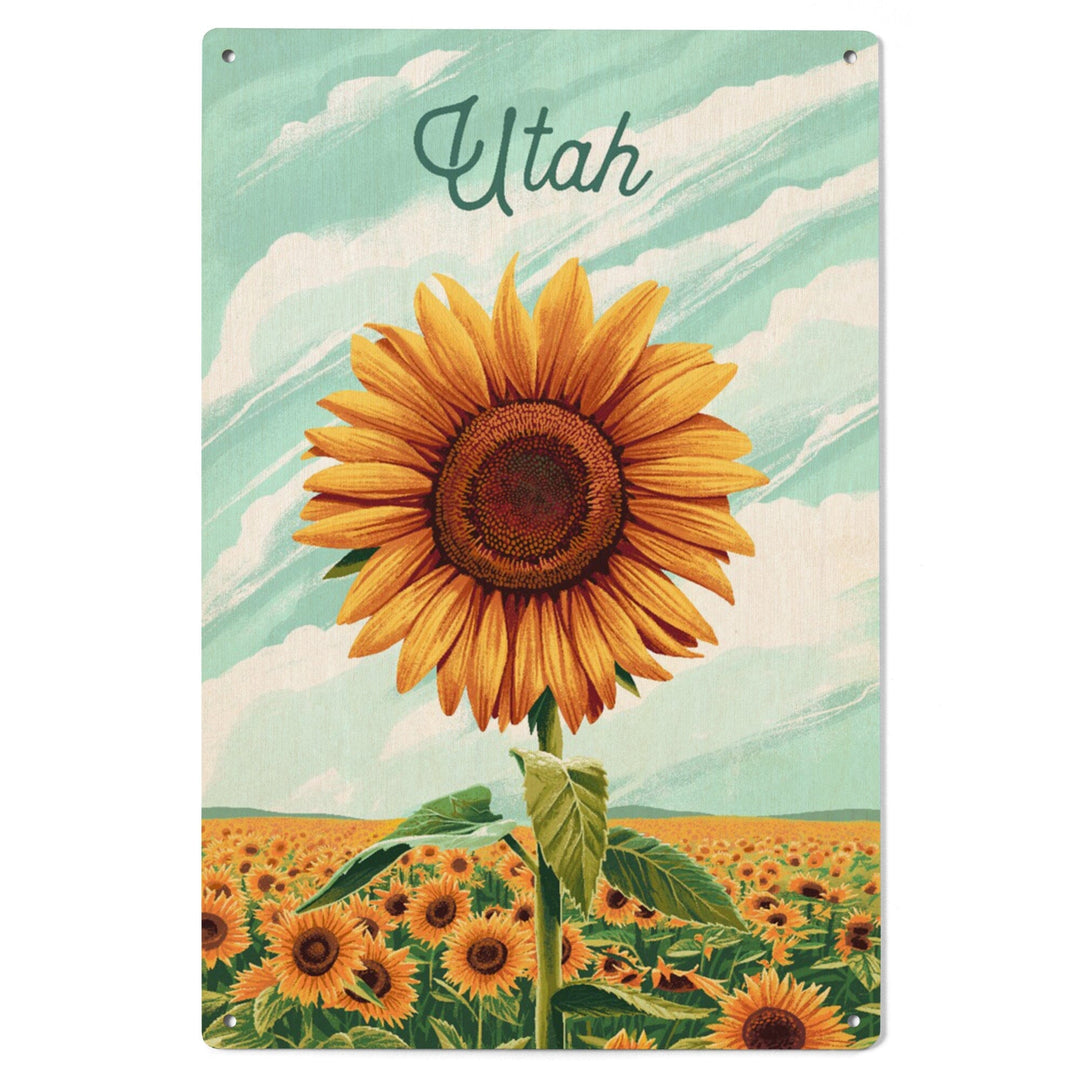 Utah, Dare to Bloom, Sunflower, Wood Signs and Postcards Wood Lantern Press