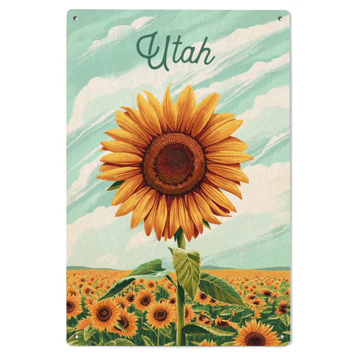 Utah, Dare to Bloom, Sunflower, Wood Signs and Postcards Wood Lantern Press