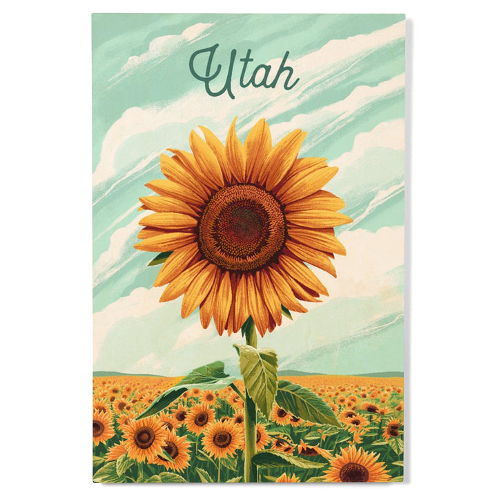 Utah, Dare to Bloom, Sunflower, Wood Signs and Postcards Wood Lantern Press