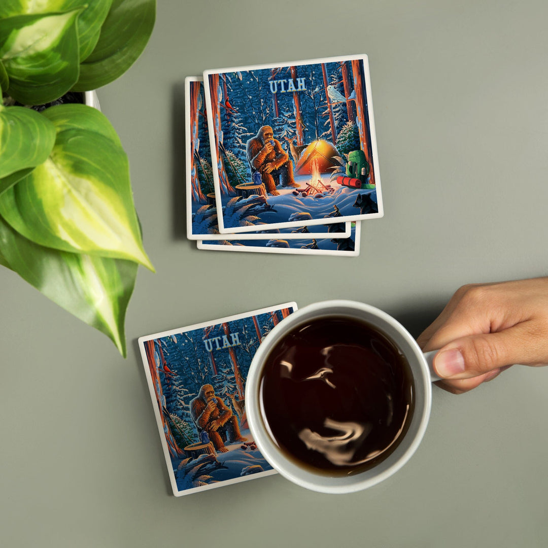 Utah, Find Your Inner Squatch, Camping Bigfoot, Coasters Coasters Lantern Press