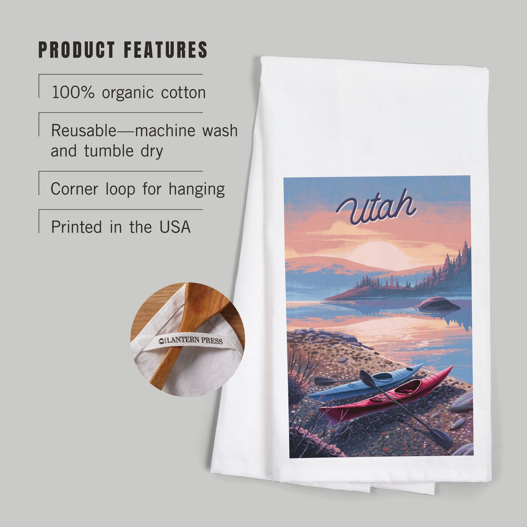 Utah, Glassy Sunrise, Kayak, Organic Cotton Kitchen Tea Towels Kitchen Lantern Press