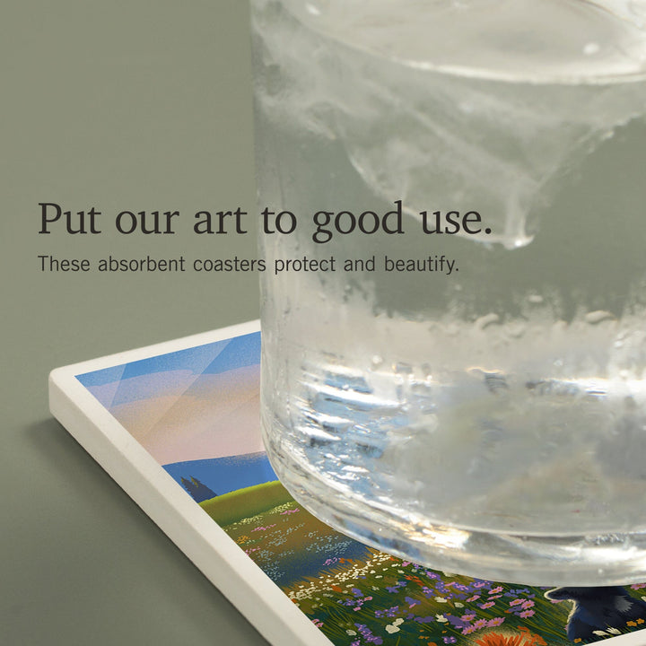 Utah, Lithograph, Bear Family in Field, Coasters Coasters Lantern Press