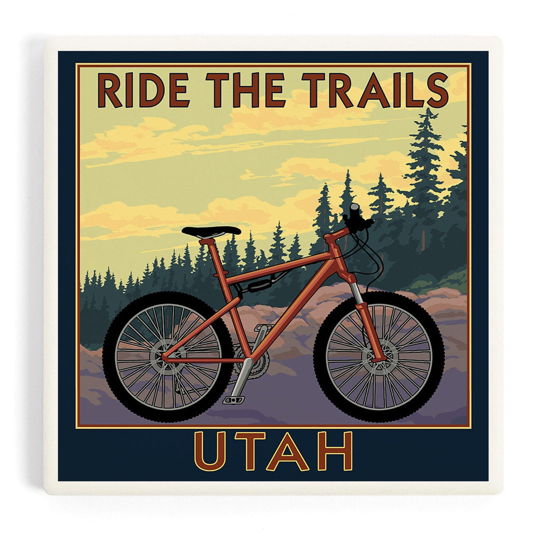 Utah, Mountain Bike Scene, Coasters Coasters Lantern Press Coaster