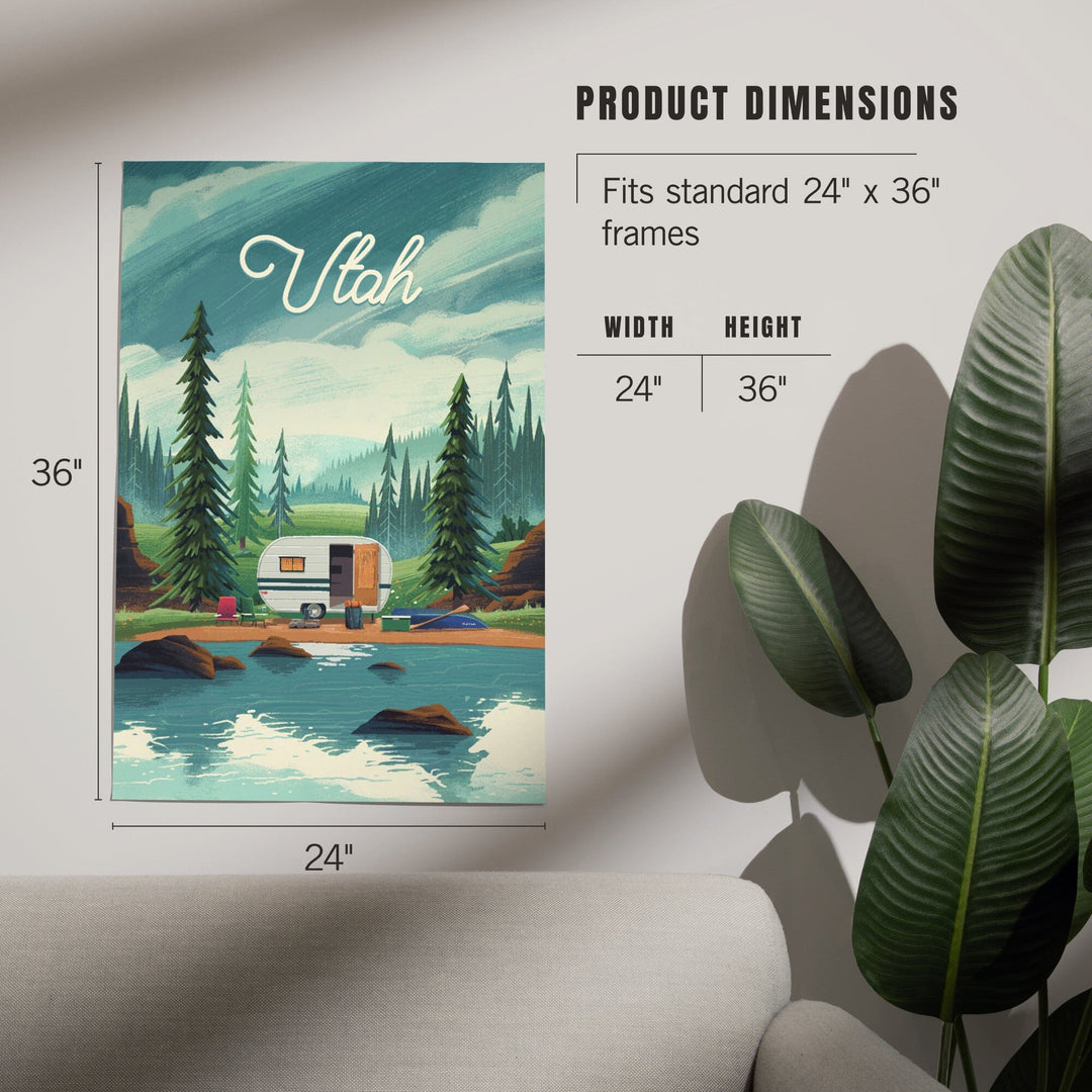 Utah, Outdoor Activity, At Home Anywhere, Camper in Evergreens, Art & Giclee Prints Art Lantern Press