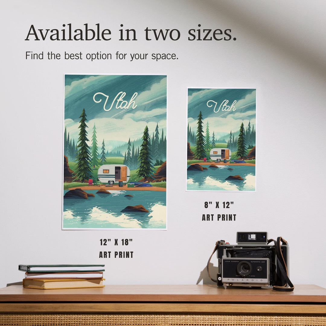 Utah, Outdoor Activity, At Home Anywhere, Camper in Evergreens, Art & Giclee Prints Art Lantern Press