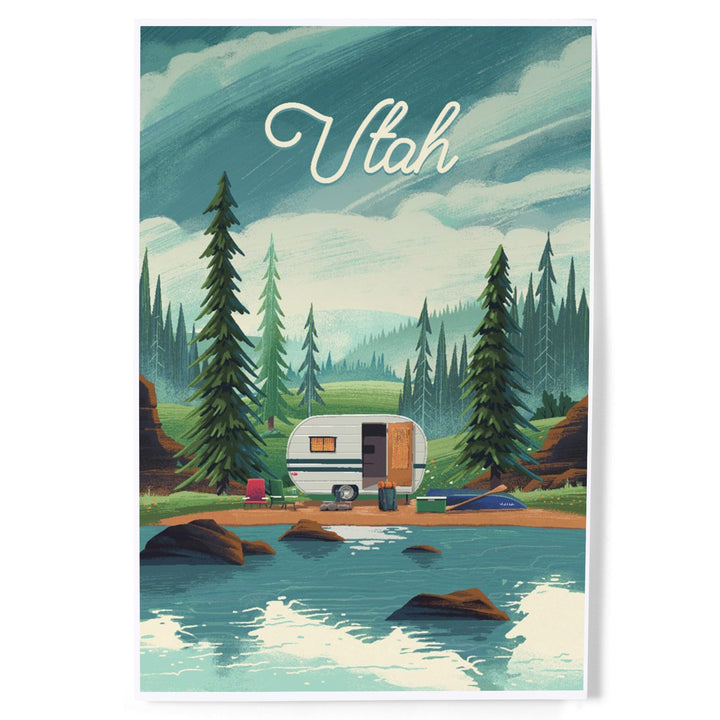 Utah, Outdoor Activity, At Home Anywhere, Camper in Evergreens, Art & Giclee Prints Art Lantern Press