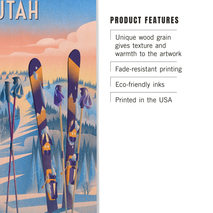 Utah, Prepare for Takeoff, Skis in Snowbank, Wood Signs and Postcards Wood Lantern Press