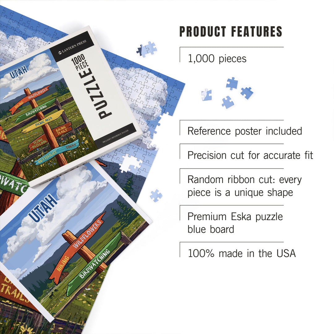Utah, Signpost, Meadow, Jigsaw Puzzle Puzzle Lantern Press