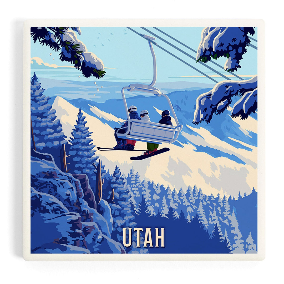 Utah, Ski Lift Above The Trees, Coasters Coasters Lantern Press Coaster