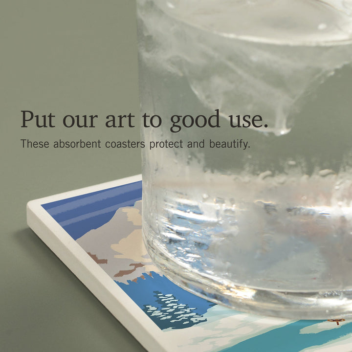 Utah, Skier Carrying Skis, Coasters Coasters Lantern Press