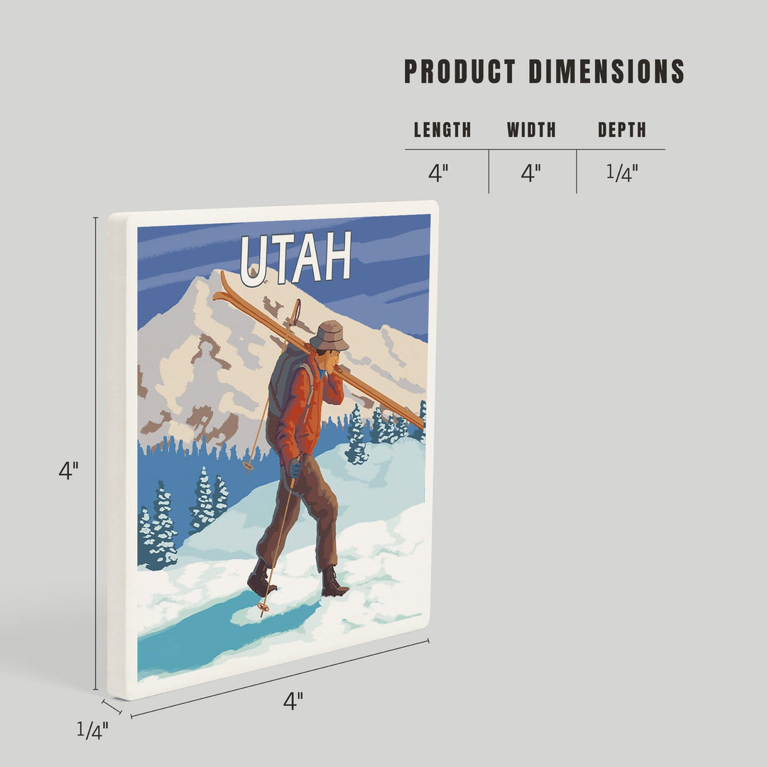 Utah, Skier Carrying Skis, Coasters Coasters Lantern Press