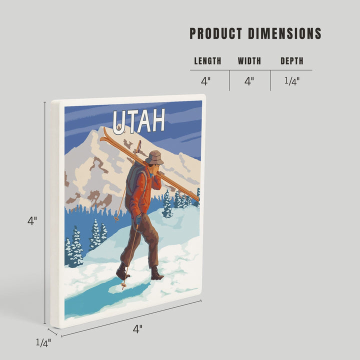 Utah, Skier Carrying Skis, Coasters Coasters Lantern Press