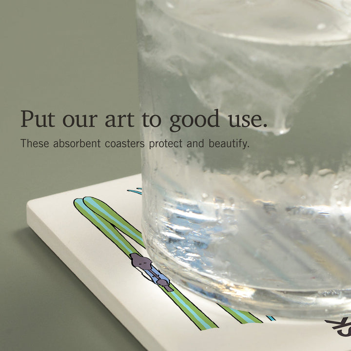 Utah, Skis in Snow, Coasters Coasters Lantern Press