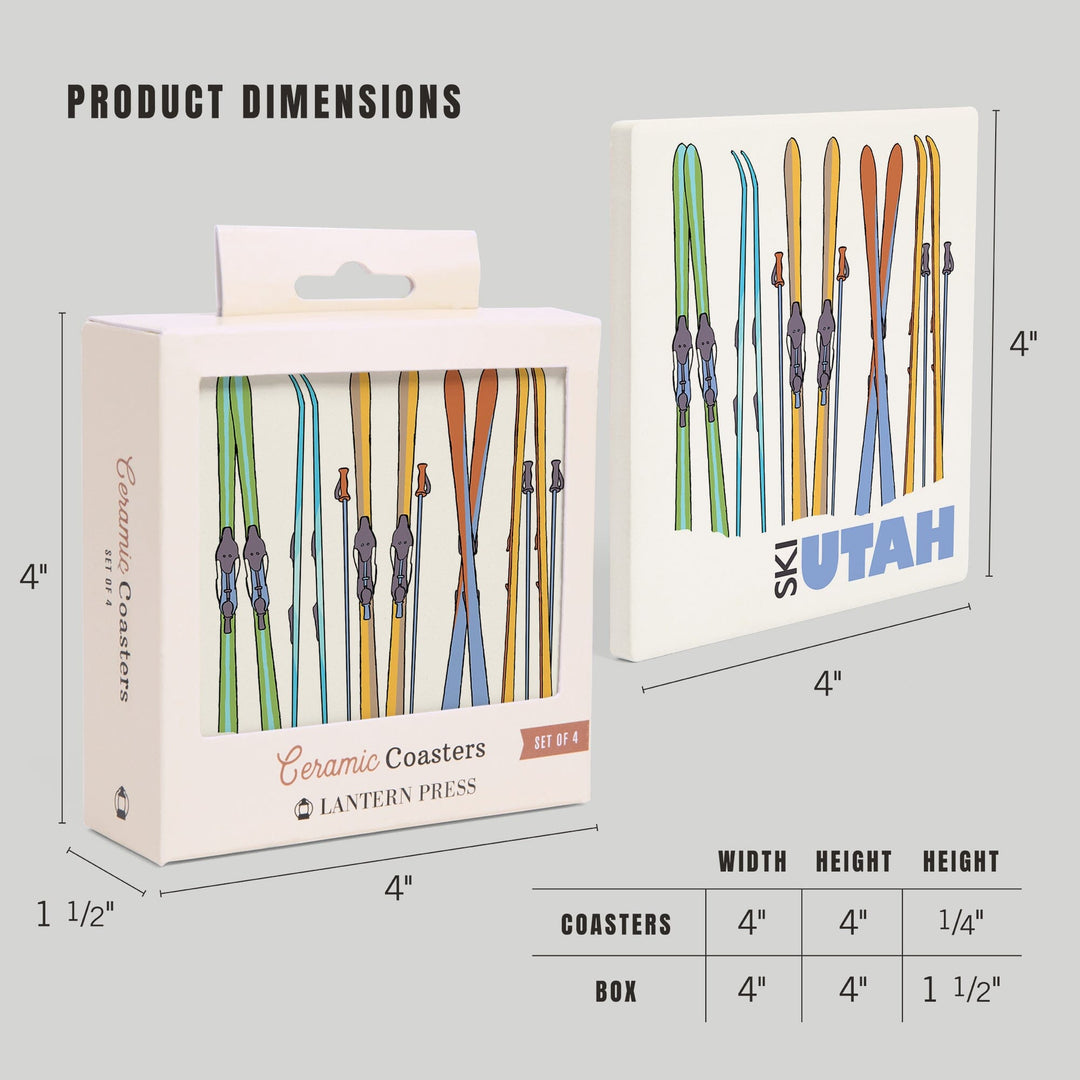 Utah, Skis in Snow, Coasters Coasters Lantern Press