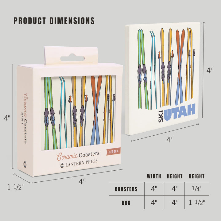 Utah, Skis in Snow, Coasters Coasters Lantern Press