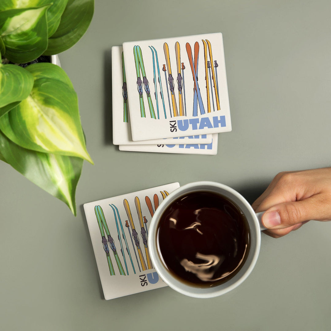 Utah, Skis in Snow, Coasters Coasters Lantern Press