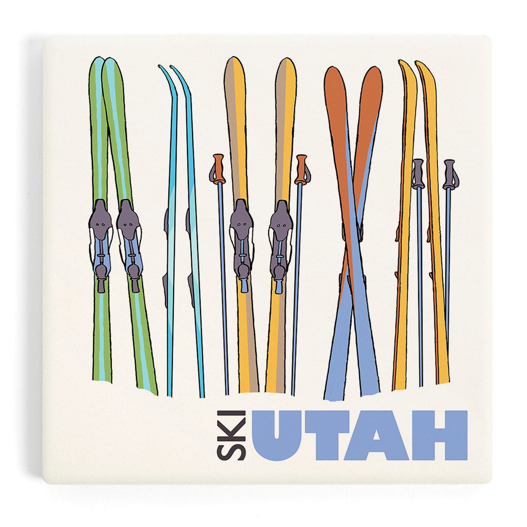 Utah, Skis in Snow, Coasters Coasters Lantern Press