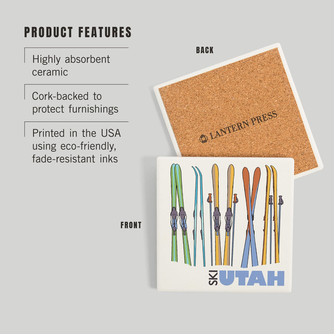 Utah, Skis in Snow, Coasters Coasters Lantern Press