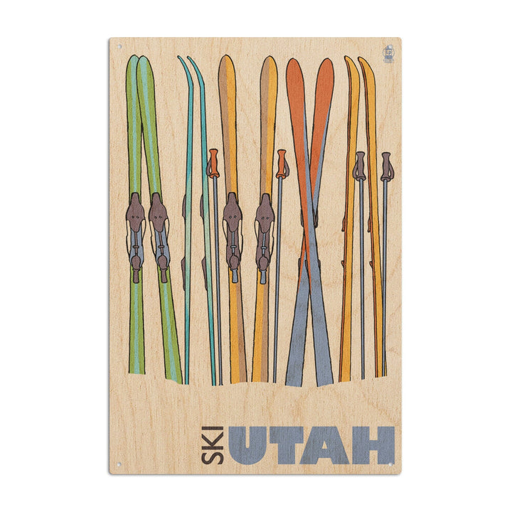 Utah, Skis in Snow, Lantern Press Artwork, Wood Signs and Postcards Wood Lantern Press 10 x 15 Wood Sign