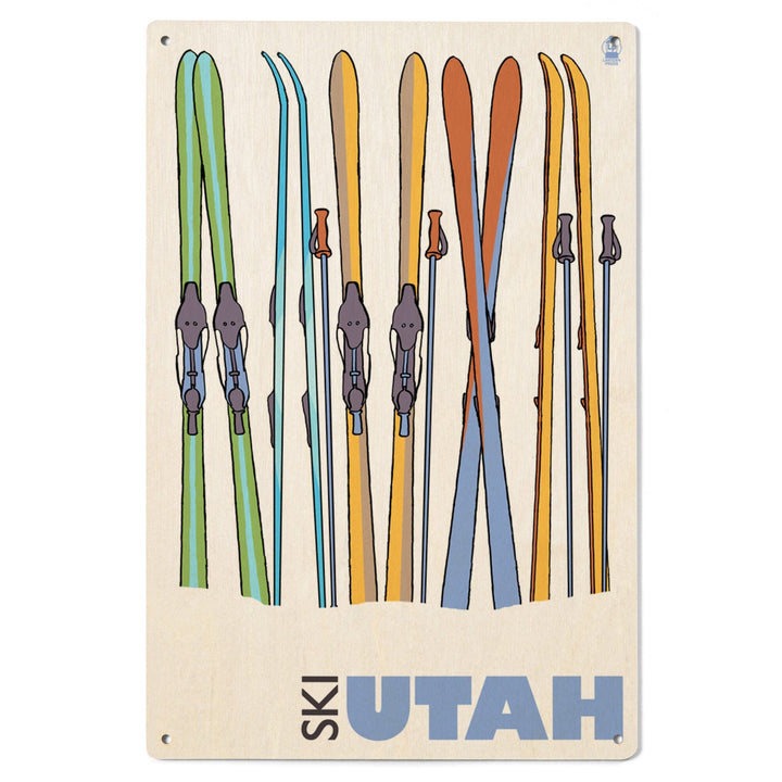 Utah, Skis in Snow, Lantern Press Artwork, Wood Signs and Postcards Wood Lantern Press