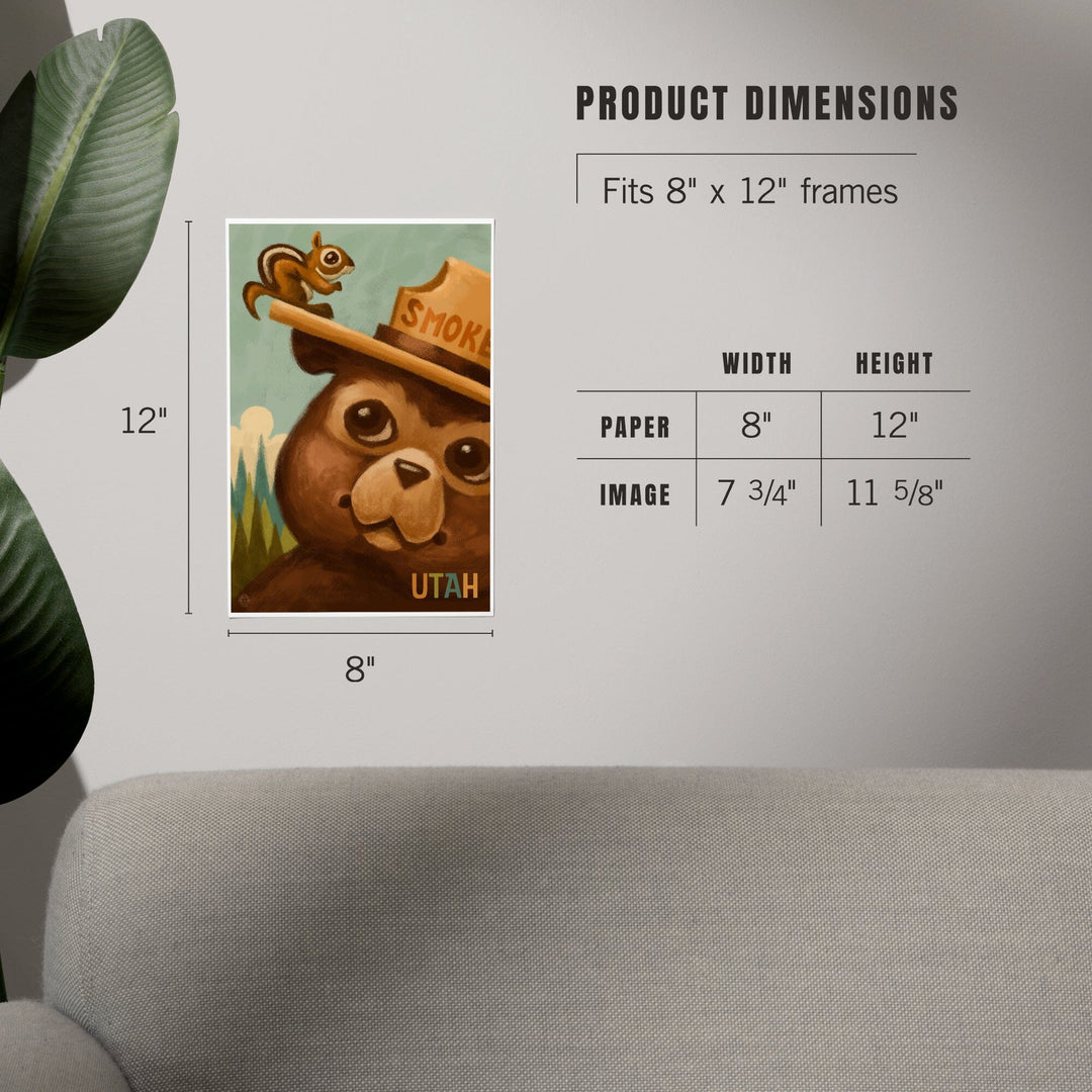 Utah, Smokey Bear and Squirrel, Officially Licensed, Art & Giclee Prints Art Lantern Press