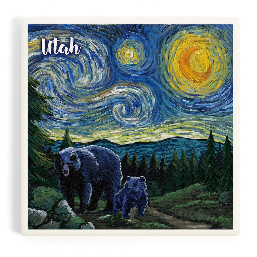 Utah, Starry Night, Bear and Cub, Coasters Coasters Lantern Press