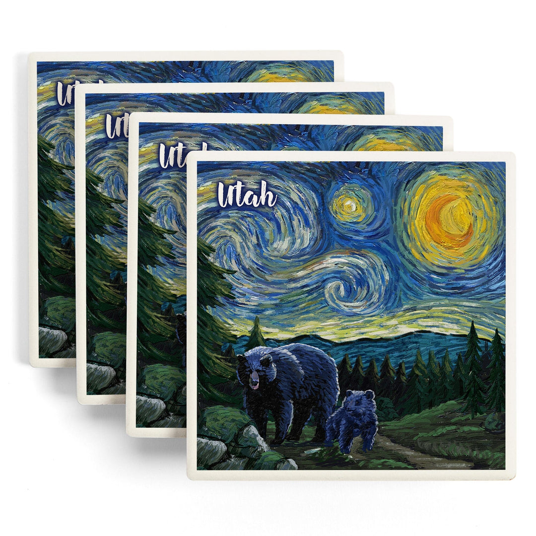 Utah, Starry Night, Bear and Cub, Coasters Coasters Lantern Press