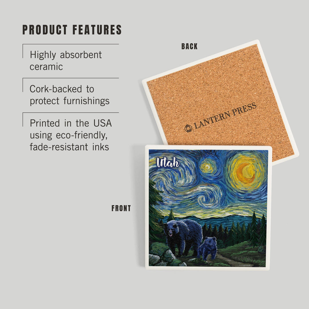 Utah, Starry Night, Bear and Cub, Coasters Coasters Lantern Press