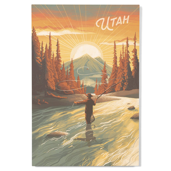 Utah, This is Living, Fishing with Mountain, Wood Signs and Postcards Wood Lantern Press