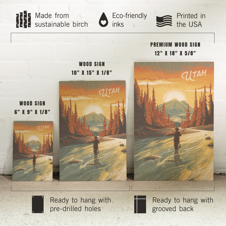 Utah, This is Living, Fishing with Mountain, Wood Signs and Postcards Wood Lantern Press