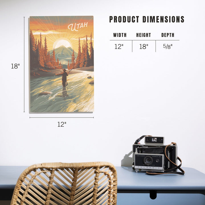 Utah, This is Living, Fishing with Mountain, Wood Signs and Postcards Wood Lantern Press