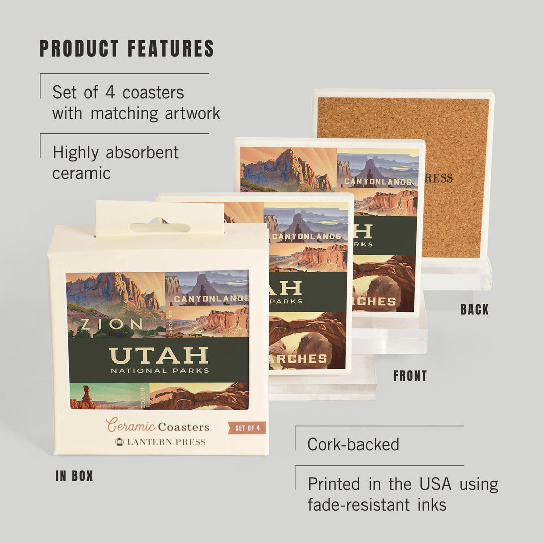 Utah's National Parks, Collage, Lithograph, Coasters Coasters Lantern Press