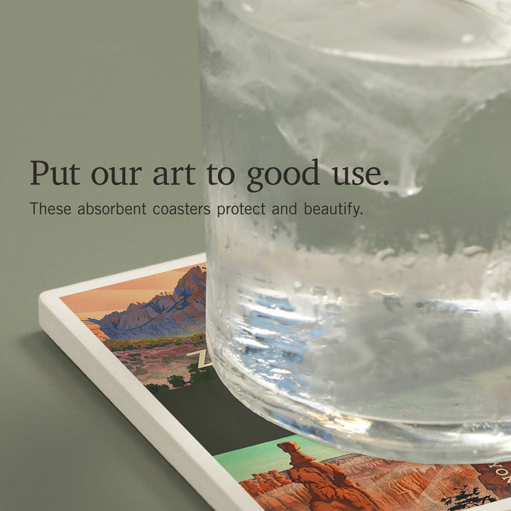 Utah's National Parks, Collage, Lithograph, Coasters Coasters Lantern Press