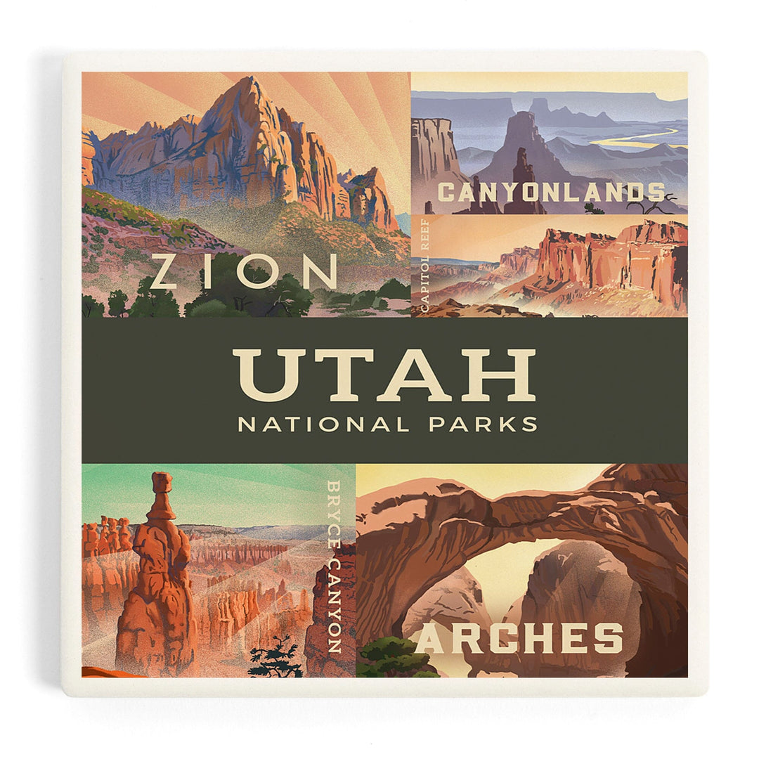 Utah's National Parks, Collage, Lithograph, Coasters Coasters Lantern Press