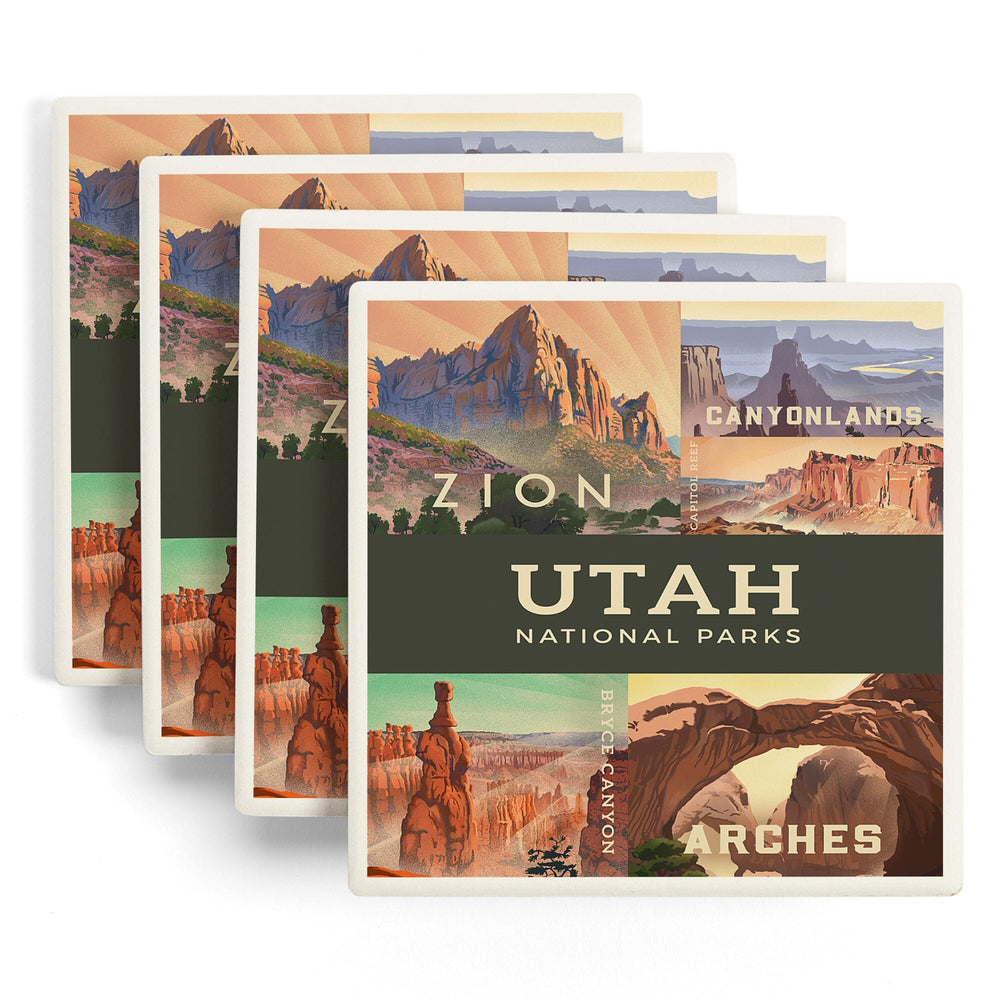 Utah's National Parks, Collage, Lithograph, Coasters Coasters Lantern Press