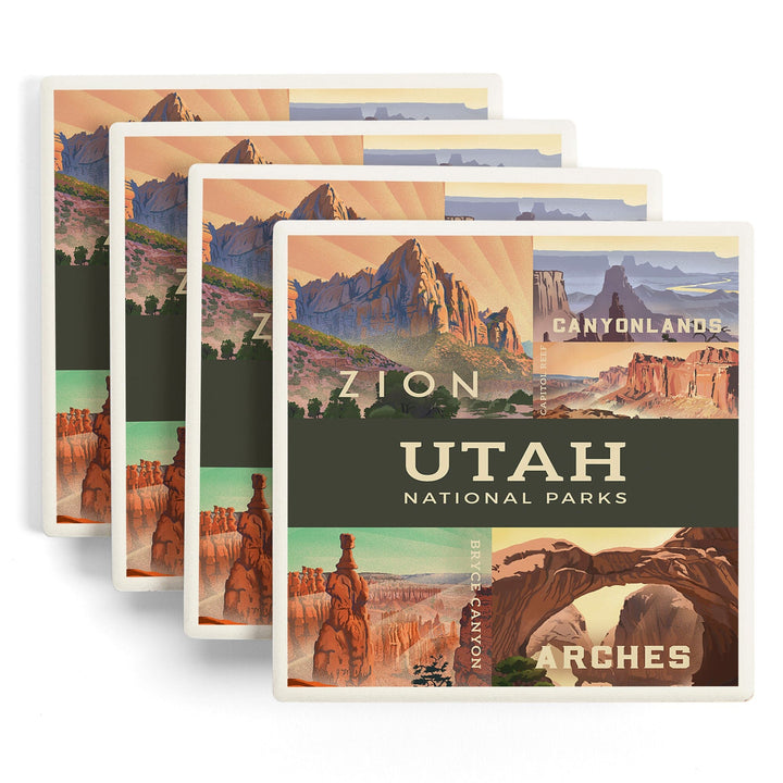 Utah's National Parks, Collage, Lithograph, Coasters Coasters Lantern Press