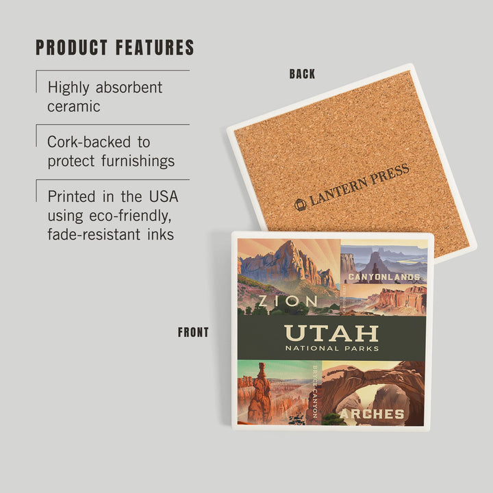 Utah's National Parks, Collage, Lithograph, Coasters Coasters Lantern Press