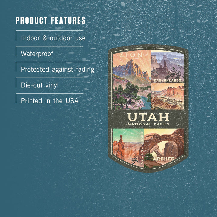 Utah's National Parks Collage, Lithograph National Park Series, Contour, Vinyl Sticker Sticker Lantern Press