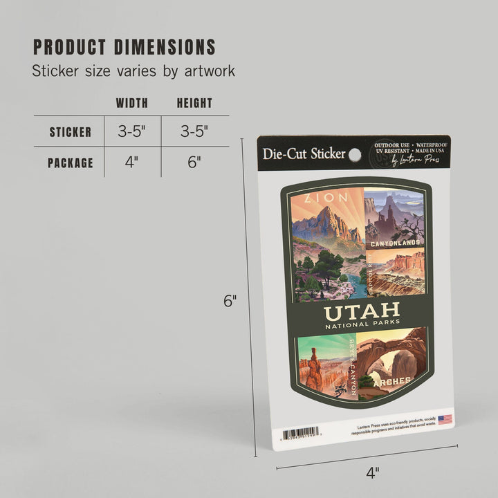 Utah's National Parks Collage, Lithograph National Park Series, Contour, Vinyl Sticker Sticker Lantern Press