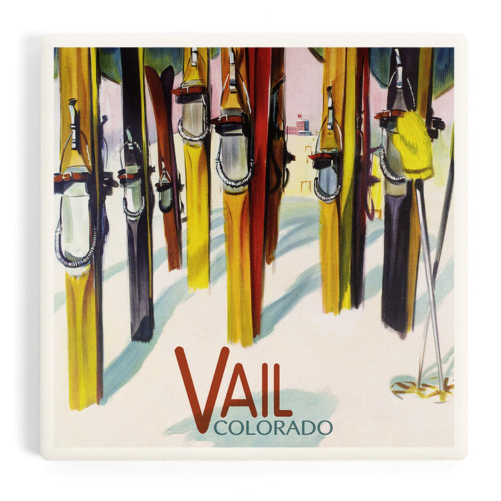 Vail, Colorado, Colorful Skis, Coasters Coasters Lantern Press