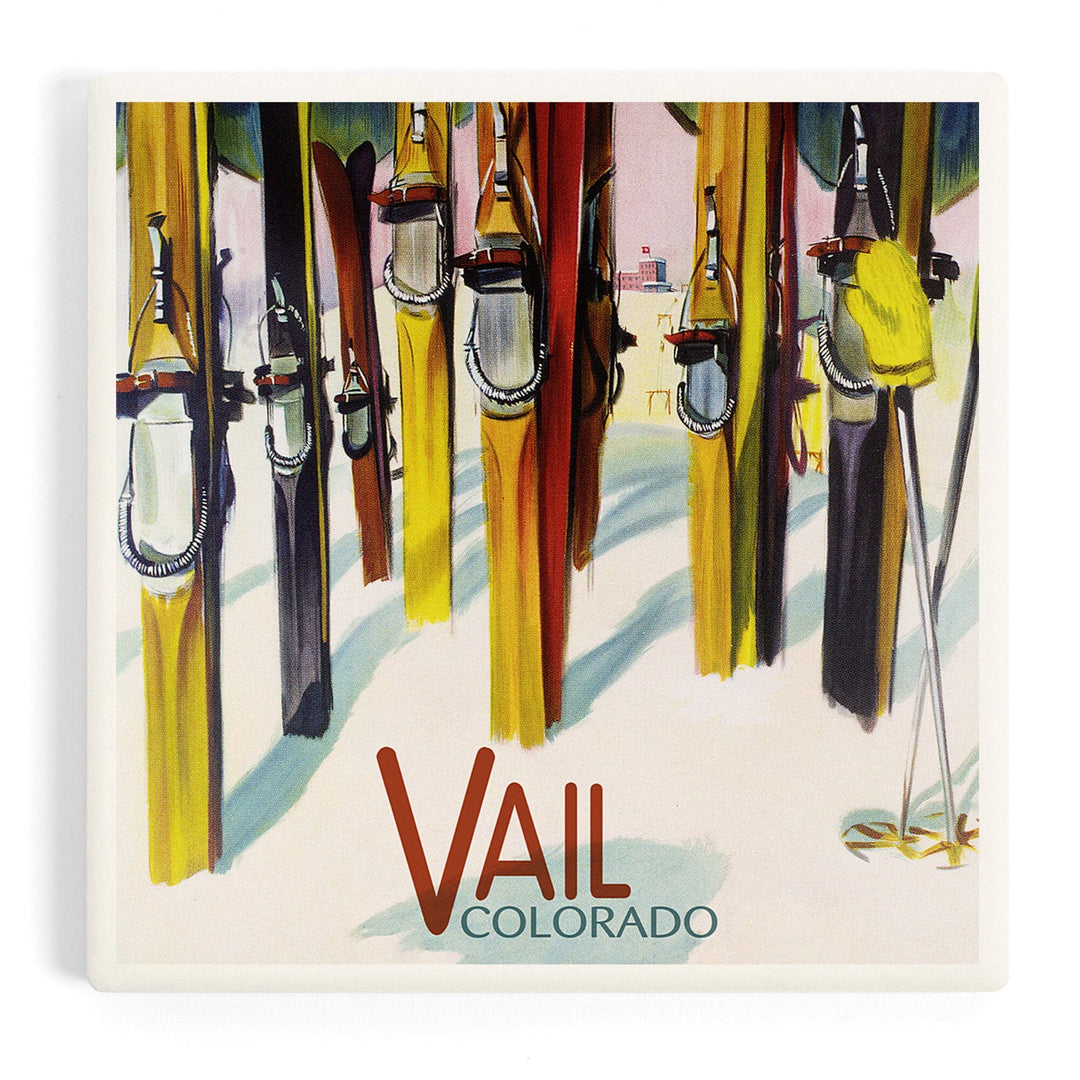 Vail, Colorado, Colorful Skis, Coasters Coasters Lantern Press Coaster