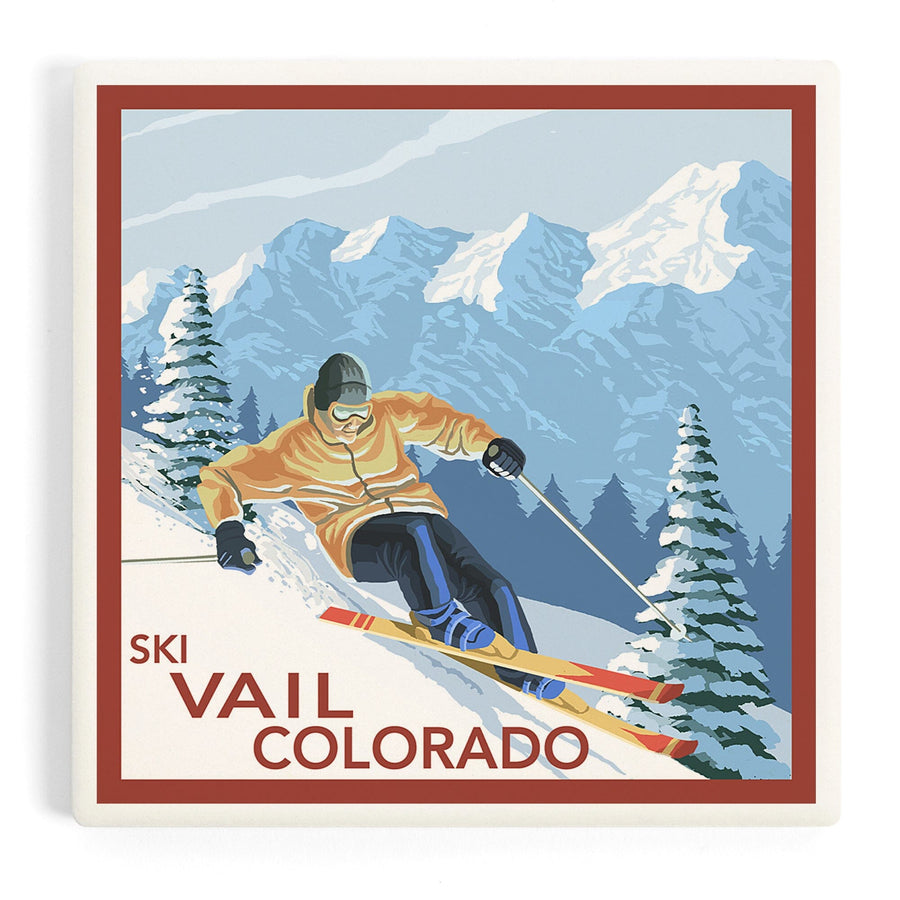 Vail, Colorado, Downhill Skier, Coasters Coasters Lantern Press