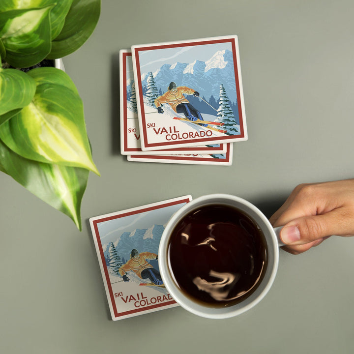 Vail, Colorado, Downhill Skier, Coasters Coasters Lantern Press