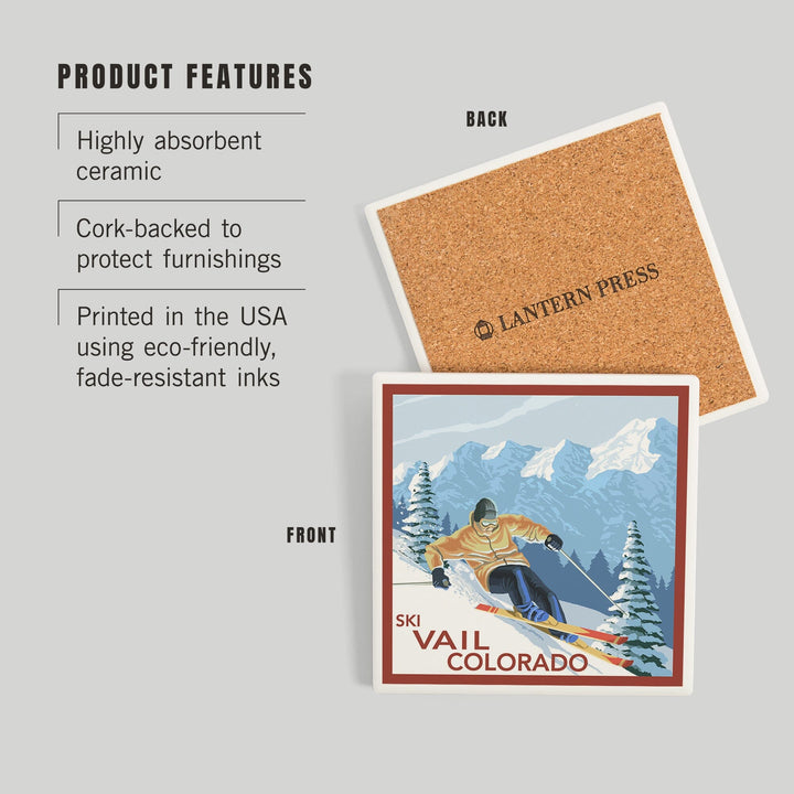 Vail, Colorado, Downhill Skier, Coasters Coasters Lantern Press