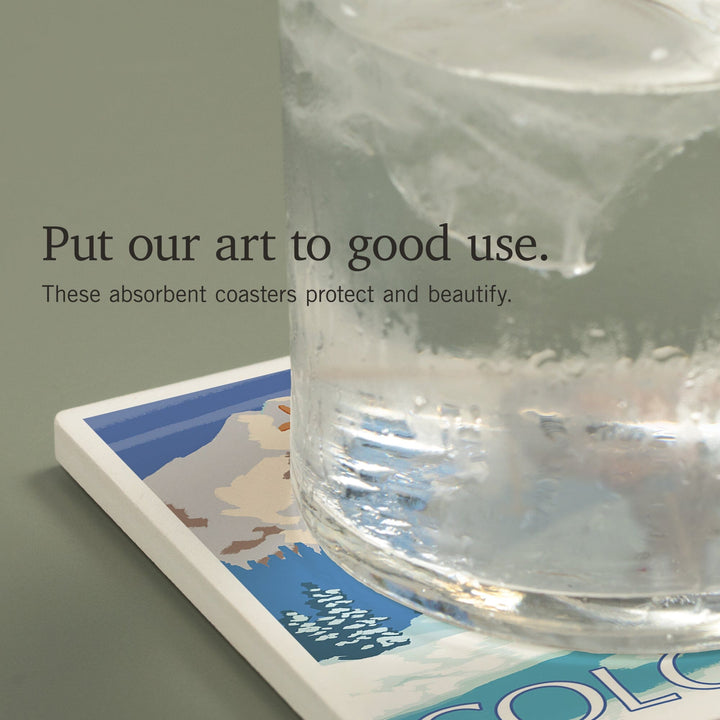 Vail, Colorado, Skier Carrying Skis, Coasters Coasters Lantern Press